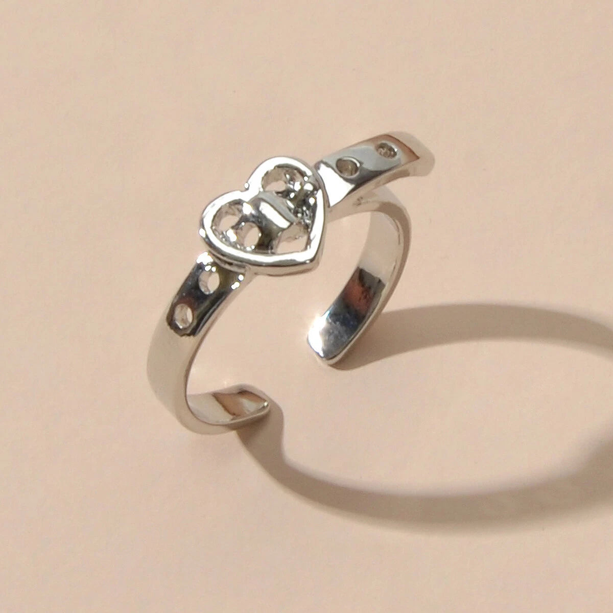 Silver Color Belt Buckle Shape Cuff Ring Fashionable Edgy Statement Band Jewelry