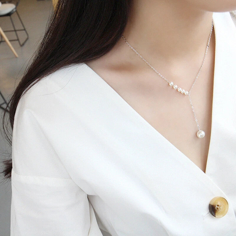 Luxurious jewellery Pearl Gold Silver Chain Y Shape Pendant Necklace Accessories