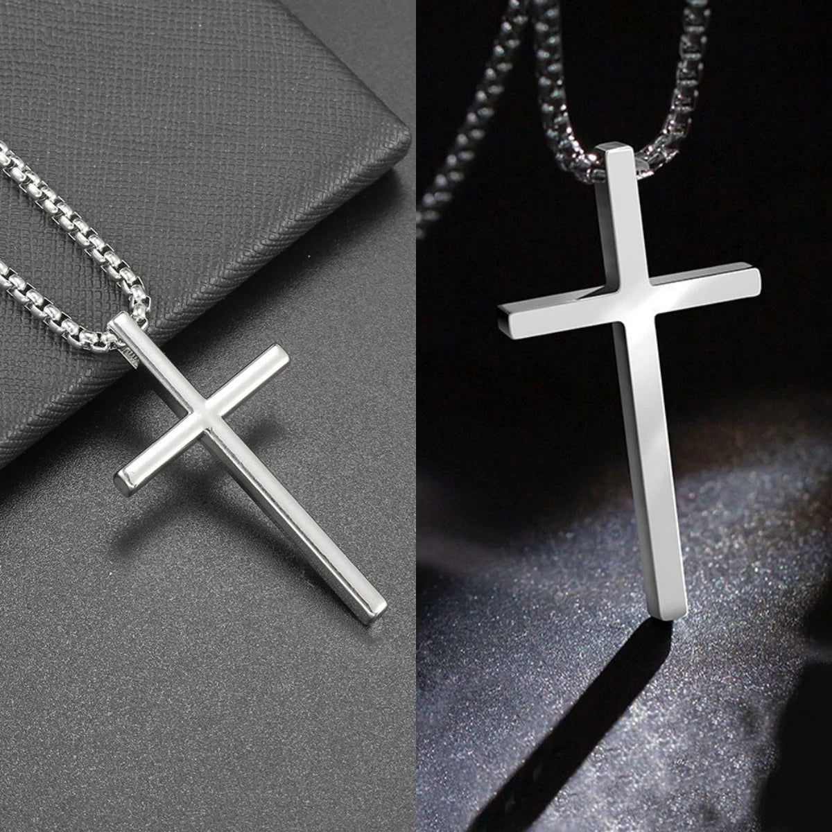 2 pcs Silver Long Chain Cross Pendant Necklace Street Jewelry for Women Men