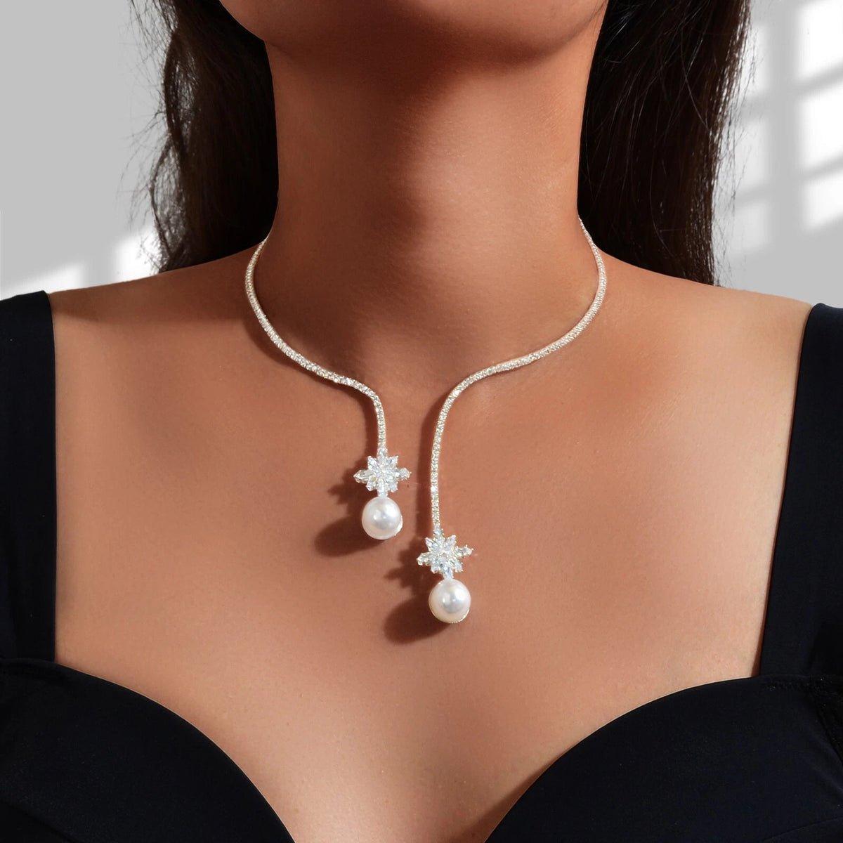 Gorgeous Imitation Pearl Rhinestone Silver Choker Wedding Bridal Collar