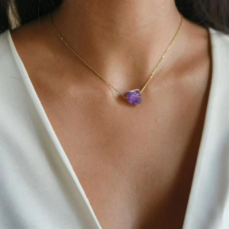 Gold Chain Natural Geometric Stone Crystal Charm Necklace Teens Collar Jewellery