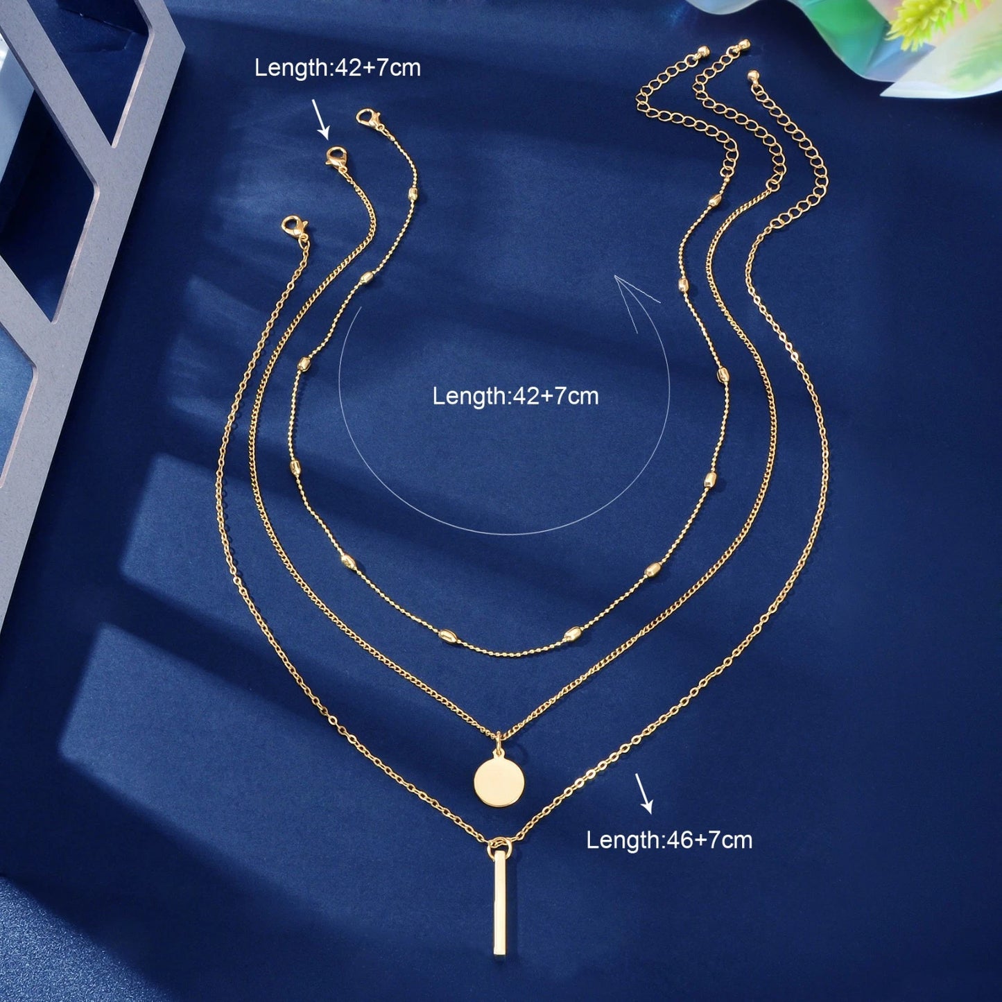 3 pcs Multilayer Bar Disc Pendant Dainty Necklaces Gold Layered Chain Chokers