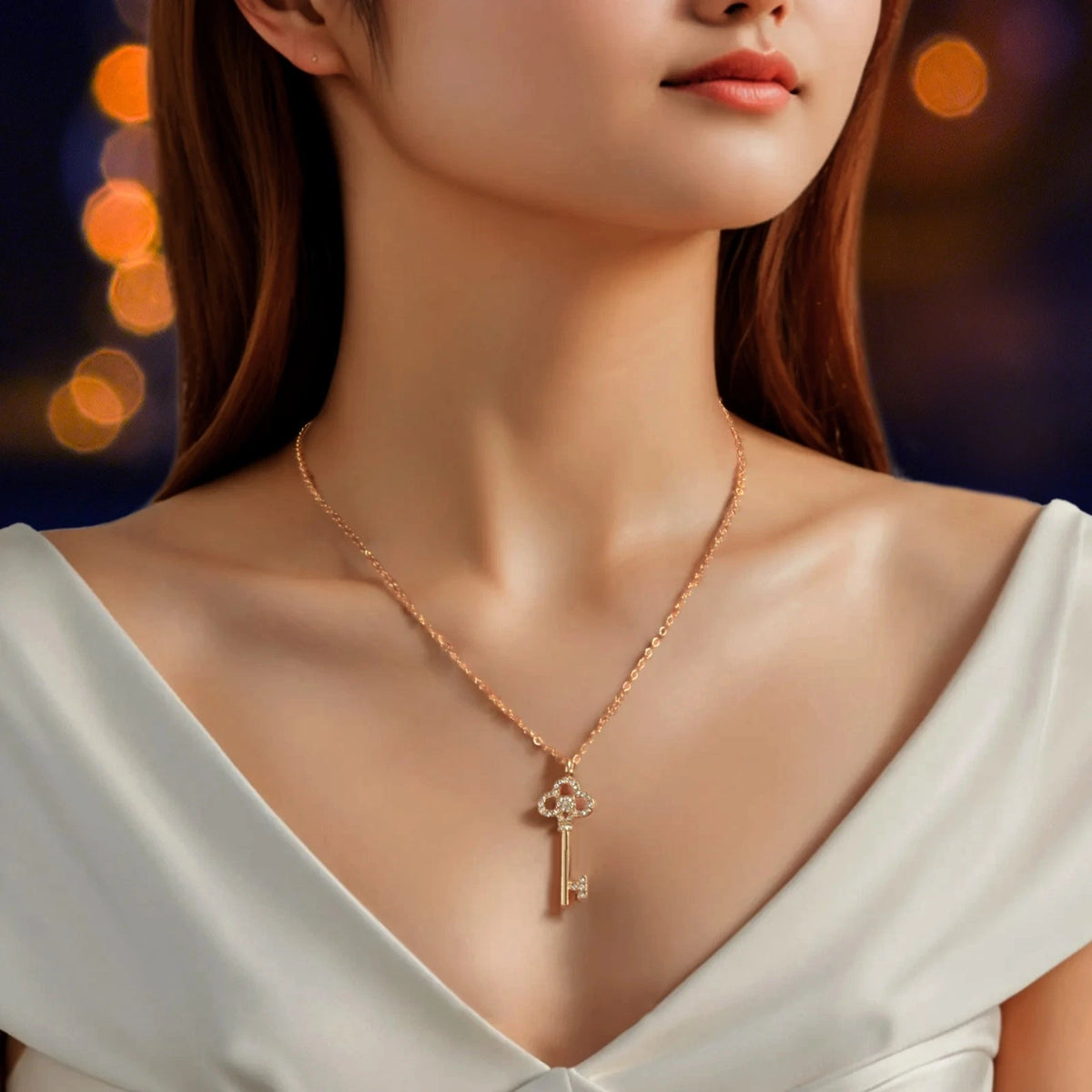 AU Local Rhinestone Flower Key Charm Necklace Stunning Simulated Diamond Jewelry
