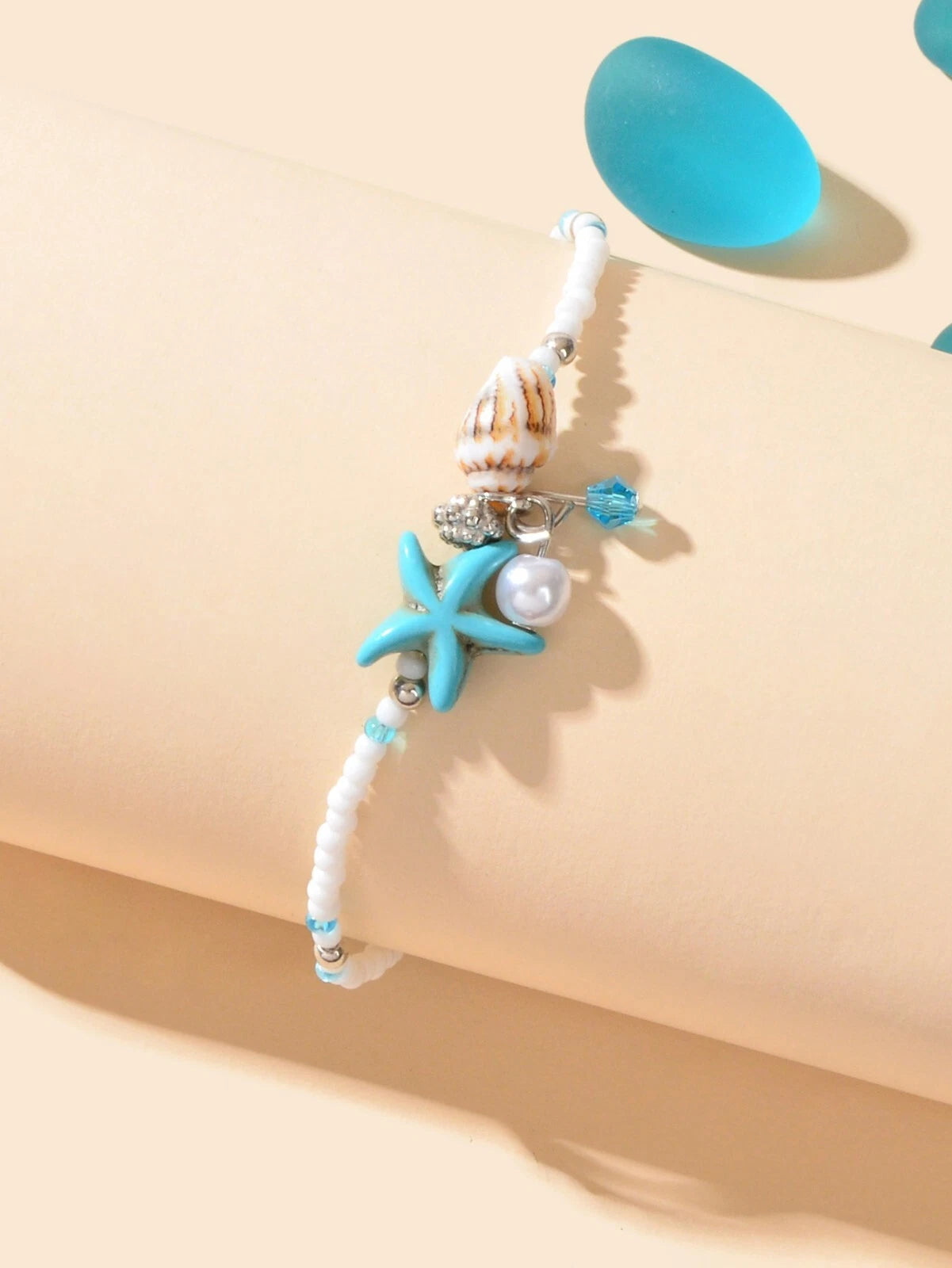 Ocean Style Conch Shell Starfish Seed Beads Turquoise Anklet Sea Beach Jewellery