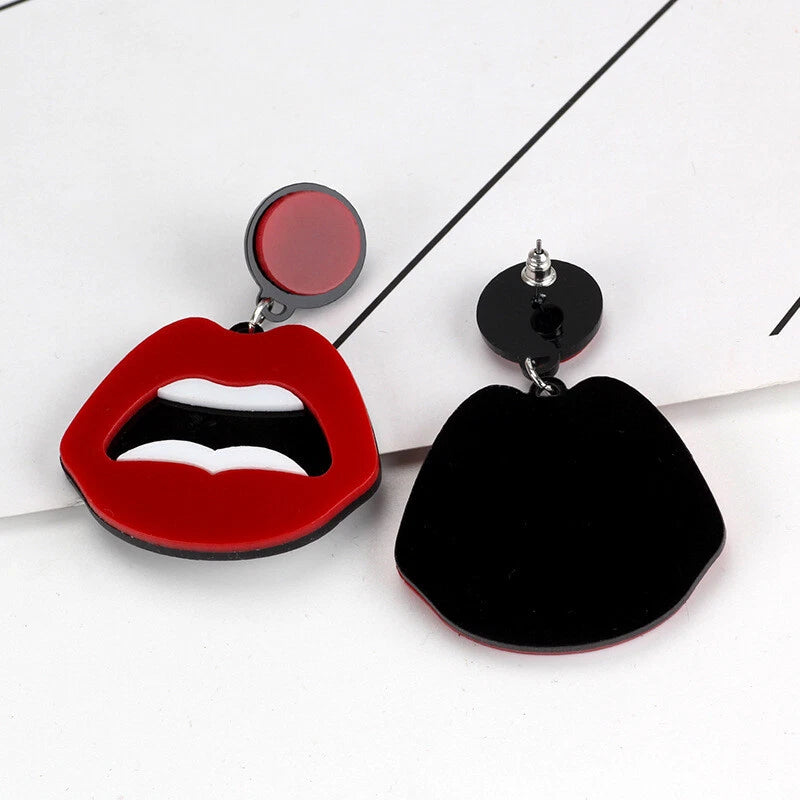 Personality Creative Red Lips Acrylic Statement Dangle Earrings Party Jewellery