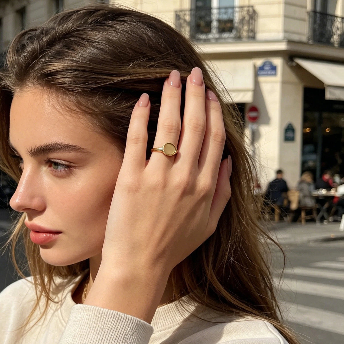 Simple Gold Round Imitation Cat Eye Stone Open Finger Ring Festival Gift Jewelry