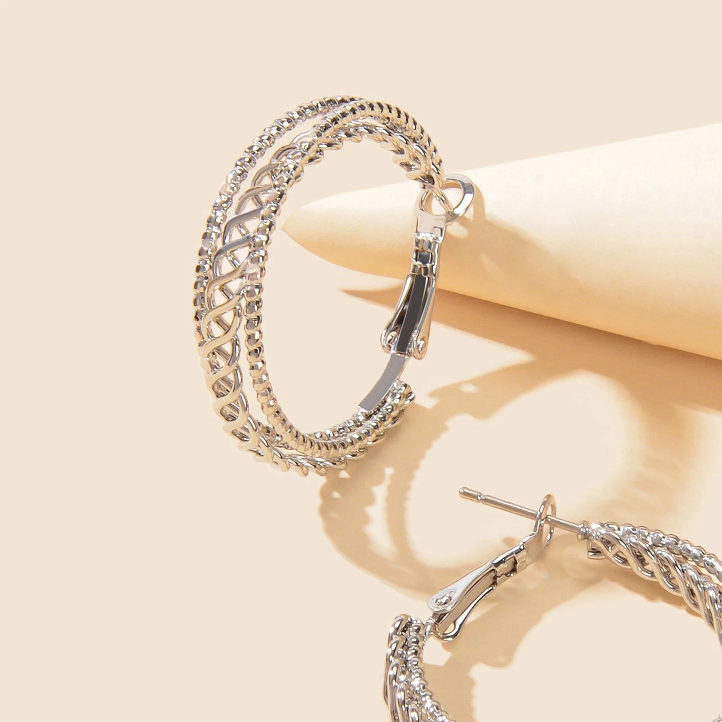 Women Gold Hollow Out Chunky Thick Open Twisted Huggie Statement Hoop Earrings