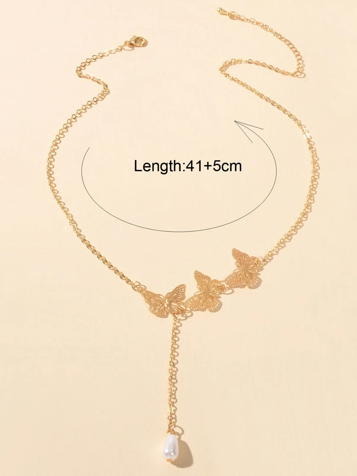 Designer Gold Butterfly Pearl Charm Personality Long Chain Dangle Y Necklace