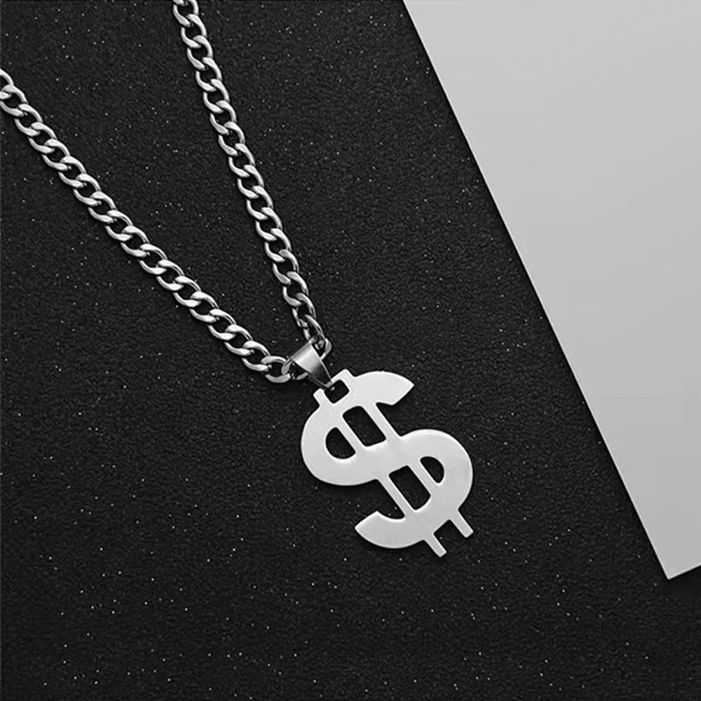 Dollar Sign Hip Hop Money Pendant Silver Rock Punk Necklace Bar Party Jewellery