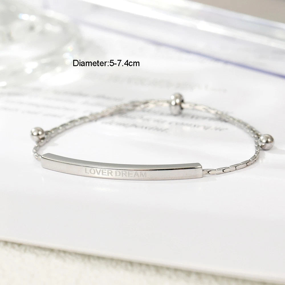 Letter Engraved Adjustable Bar and Ball Beaded Slide Strand Lover Dream Bracelet