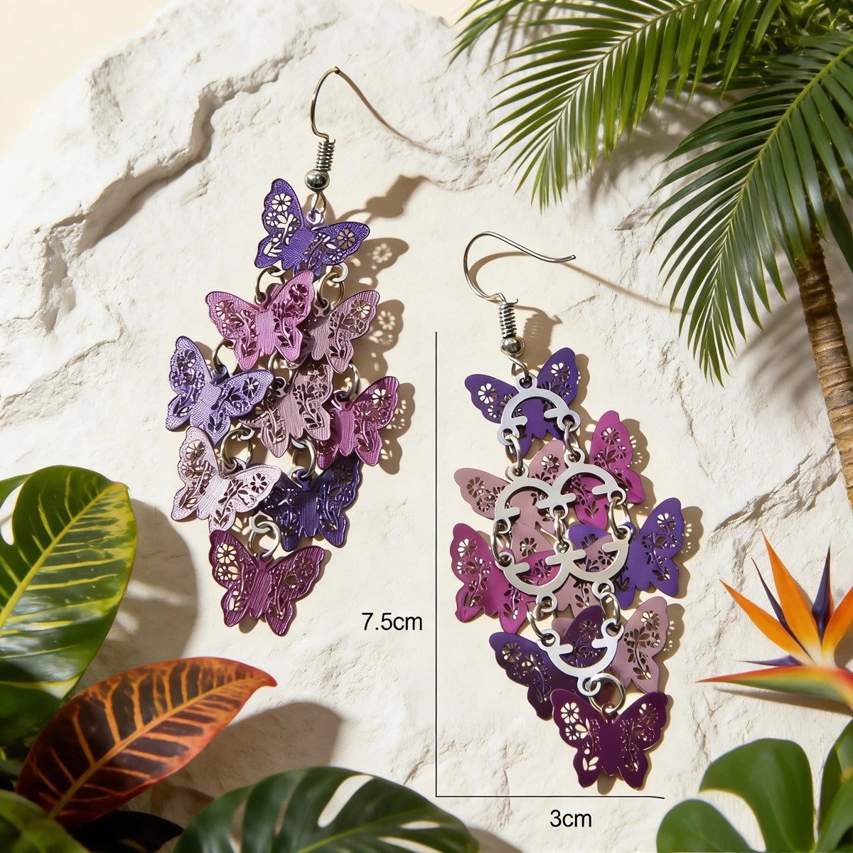 Trendy Summer Vacation Colorful Hollow Multi-level Butterfly Chandelier Earrings