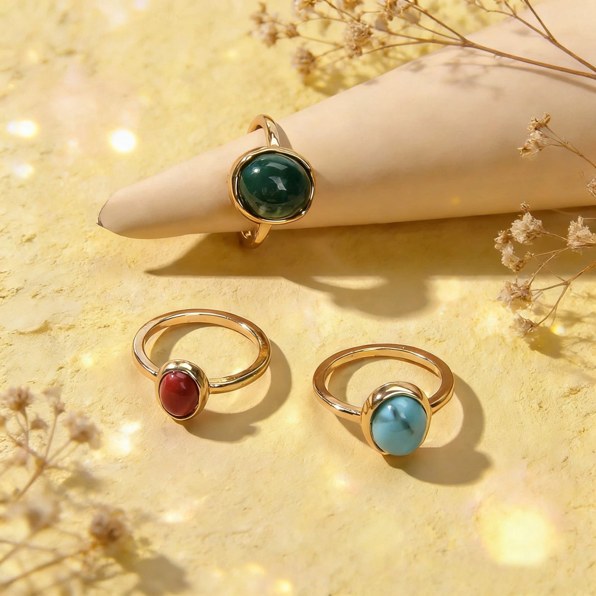 Ethnic Tribal Boho Vintage Jewellery Antique Turquoise Chunky 3pcs Finger Rings