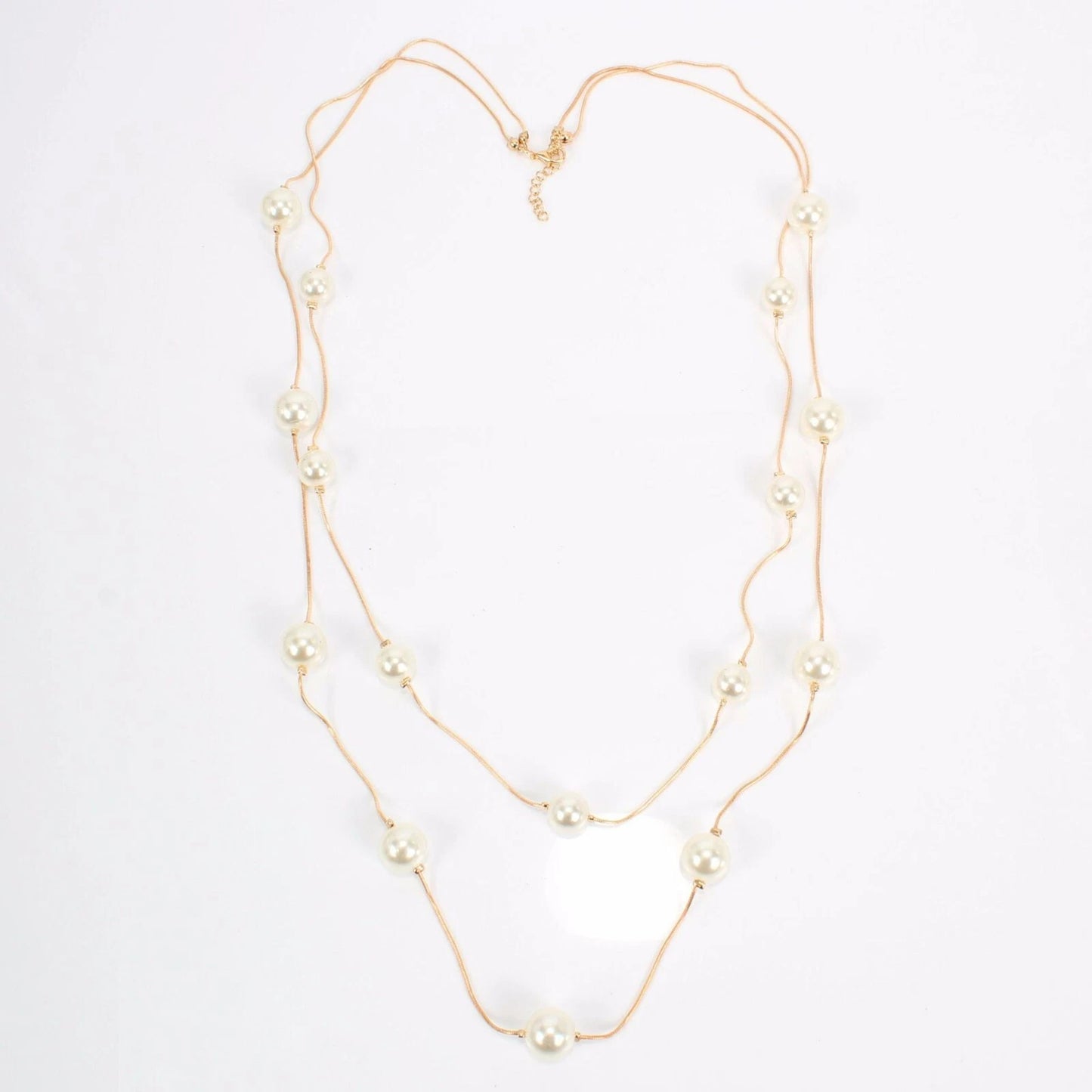 Double Layer Pearl Decor Gold Silver Chain Long Necklace Fashion Accessories