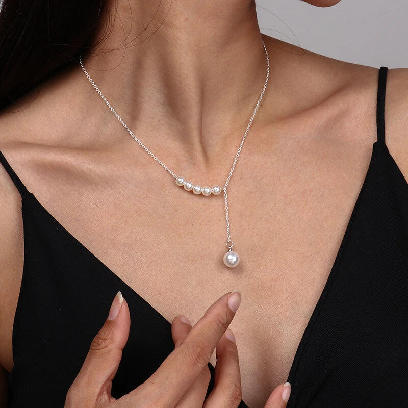 Luxurious jewellery Pearl Gold Silver Chain Y Shape Pendant Necklace Accessories