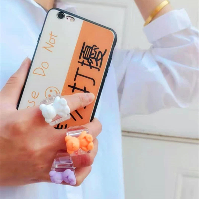 3D Cartoon Purple Orange Bear Plastic Transparent Chunky Trendy Finger Ring Gift