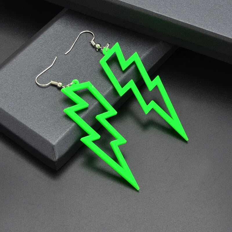 5 pairs/set Acrylic Neon Color Hollow Lightning Dangle Earrings set for Women