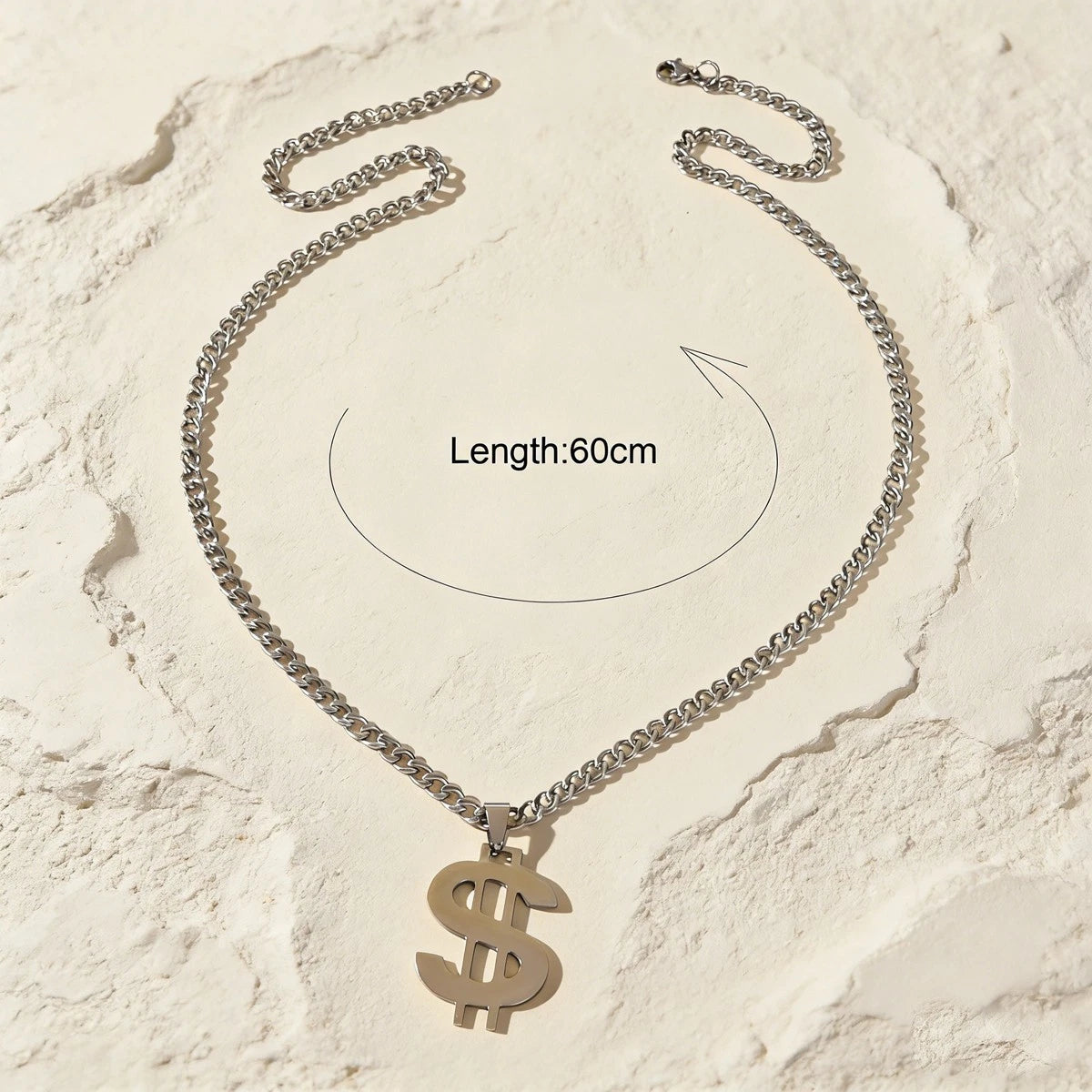 Silver Dollar Sign Pendant Necklace Hip Hop Punk Cuban Link Chain Men Jewellery