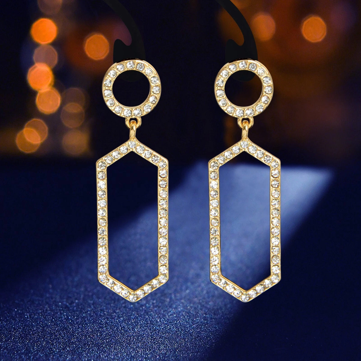 Luxurious Rhinestone Decor Geometric Dangle Earrings Good Quality Accessories