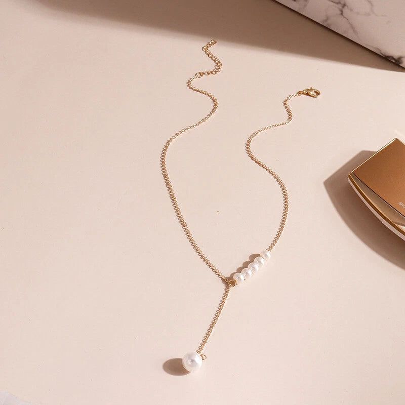Luxurious jewellery Pearl Gold Silver Chain Y Shape Pendant Necklace Accessories