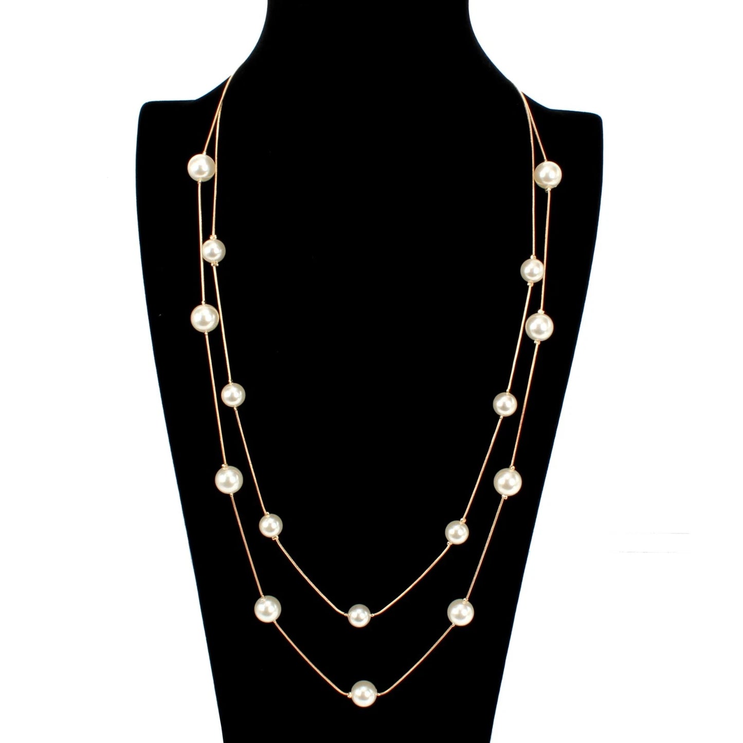 Double Layer Pearl Decor Gold Silver Chain Long Necklace Fashion Accessories