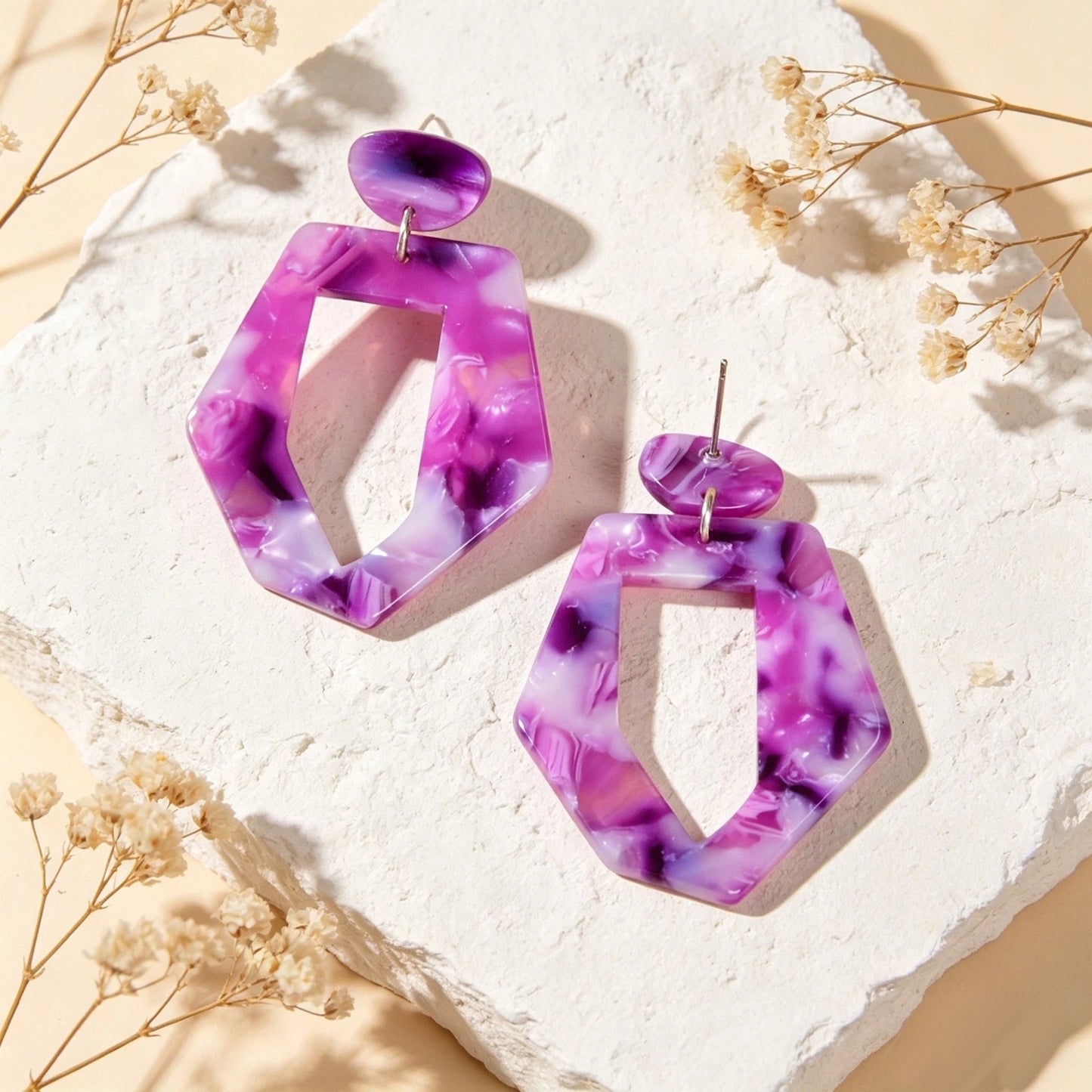 Mixed Color Geometric Acrylic Dangling Elements Earrings Women Party Decoration
