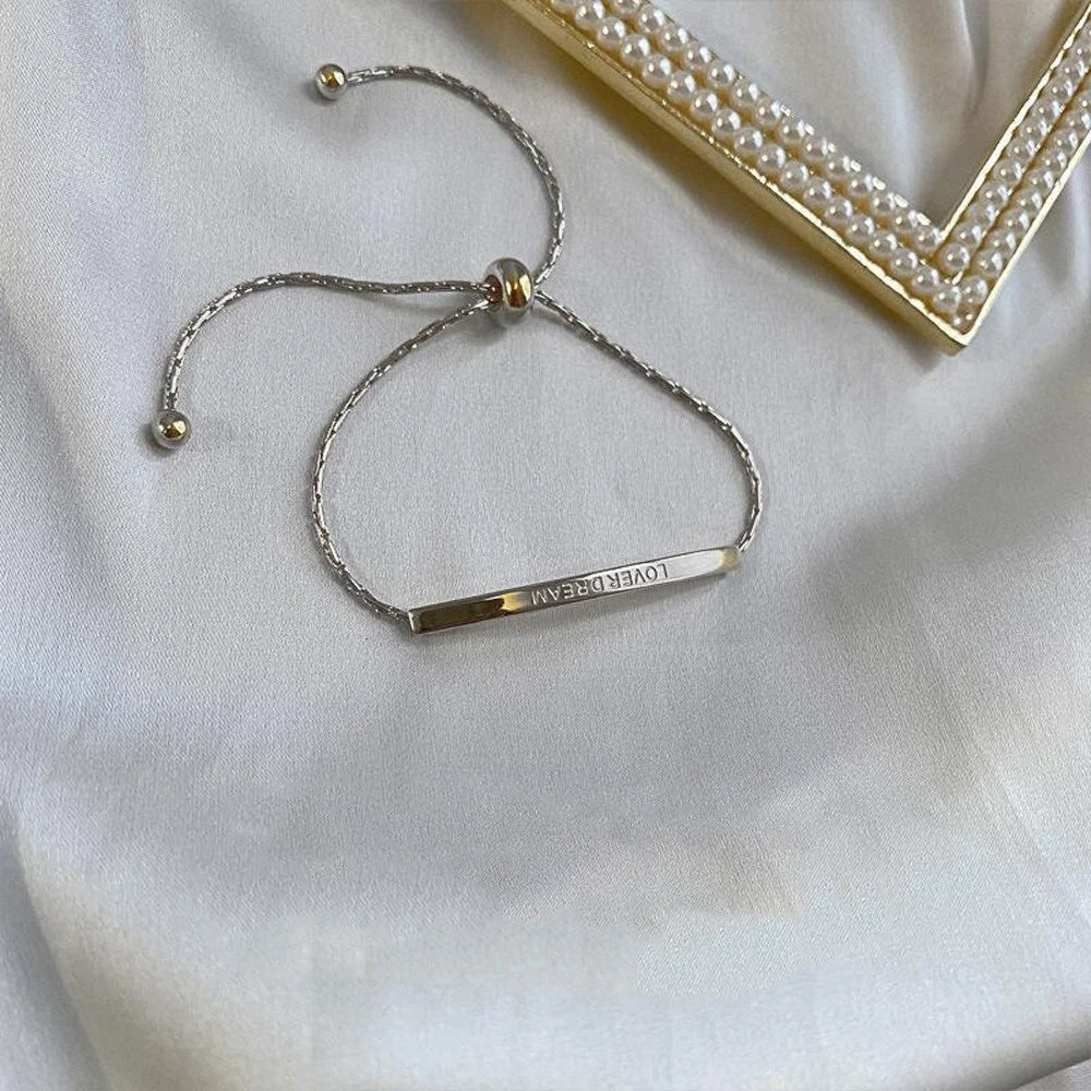 Letter Engraved Adjustable Bar and Ball Beaded Slide Strand Lover Dream Bracelet