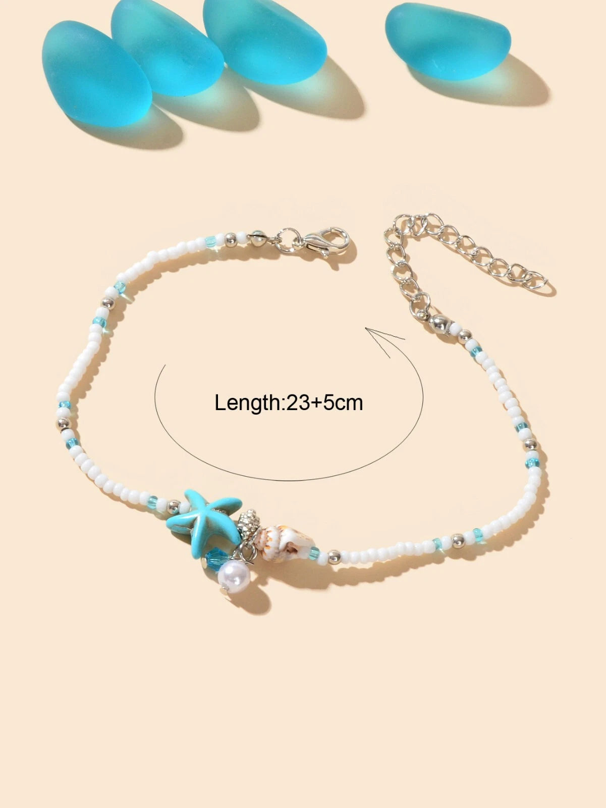 Ocean Style Conch Shell Starfish Seed Beads Turquoise Anklet Sea Beach Jewellery