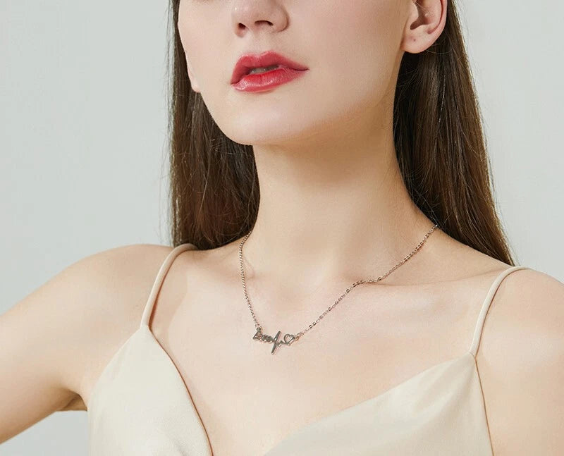 Minimalist Jewelry Gold Silver Chain Heartbeat Pendant Necklace Party Decoration