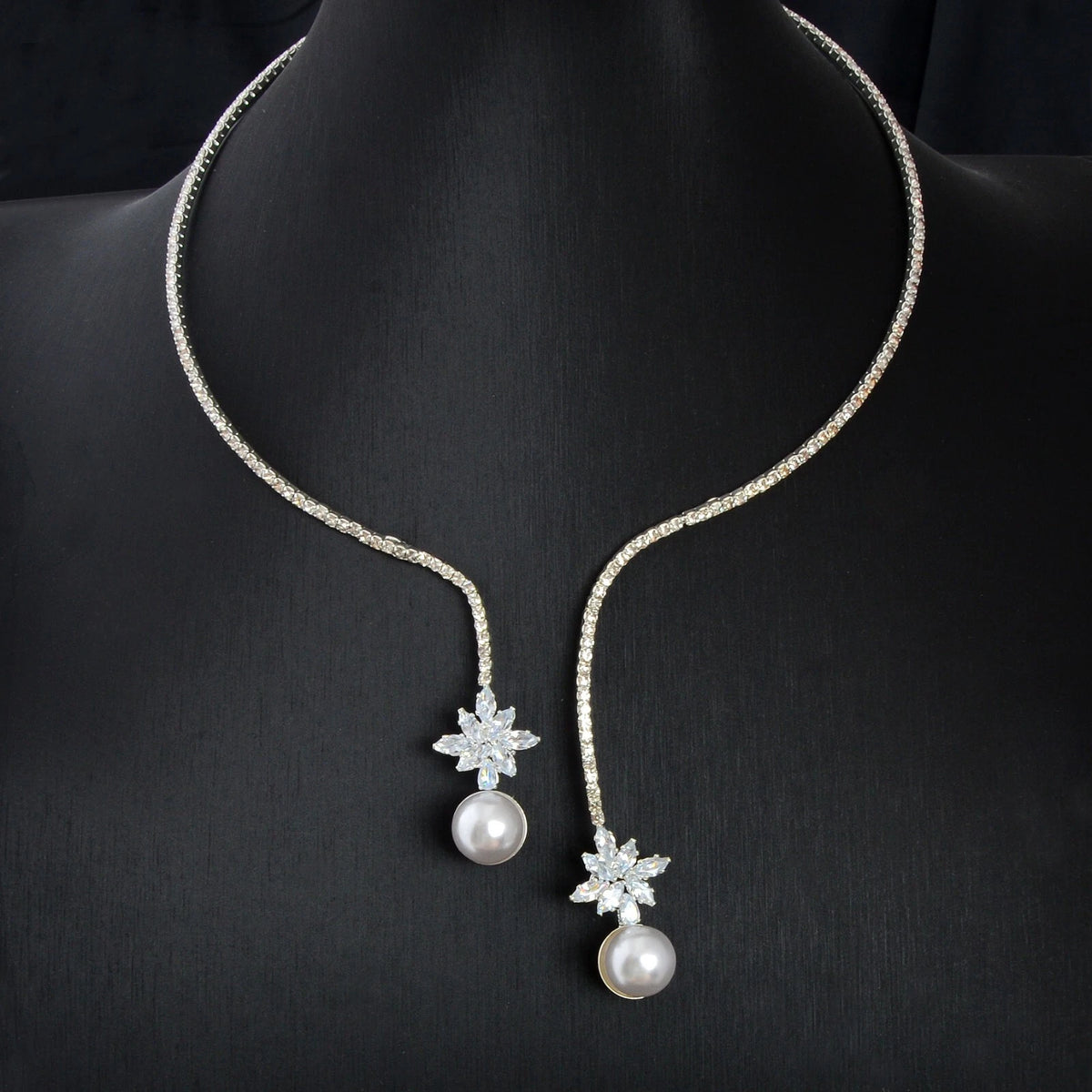 Gorgeous Imitation Pearl Rhinestone Silver Choker Wedding Bridal Collar