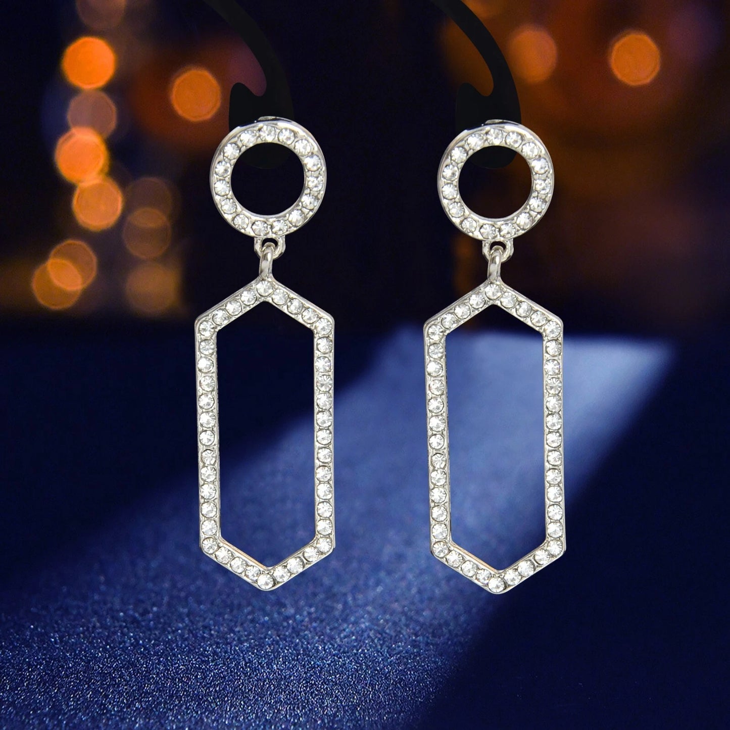 Luxurious Rhinestone Decor Geometric Dangle Earrings Good Quality Accessories