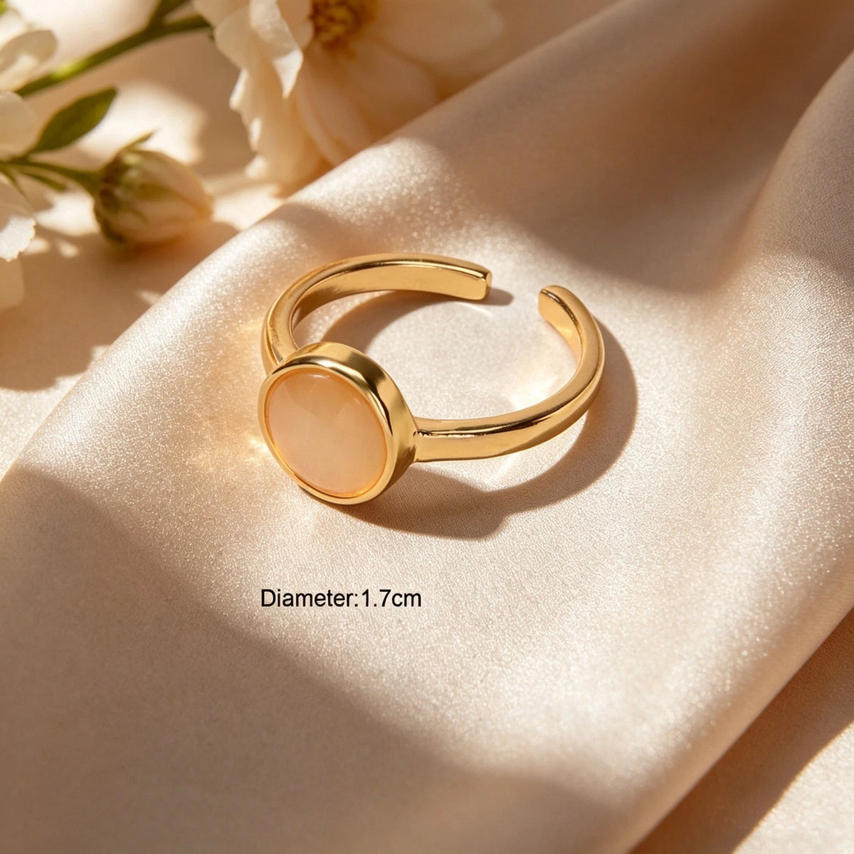 Simple Gold Round Imitation Cat Eye Stone Open Finger Ring Festival Gift Jewelry