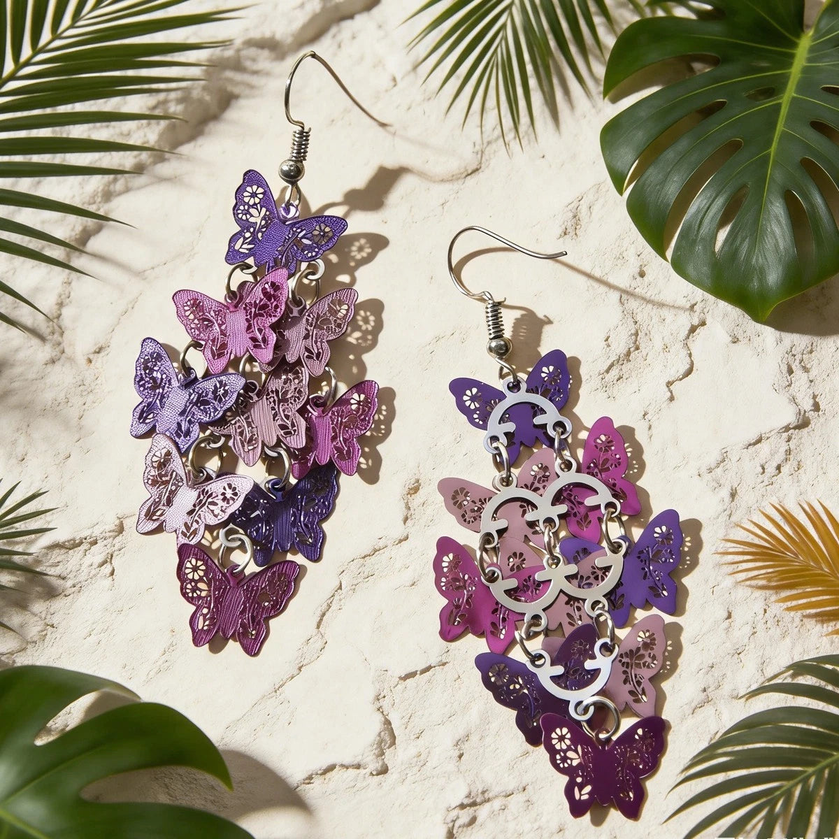 Trendy Summer Vacation Colorful Hollow Multi-level Butterfly Chandelier Earrings