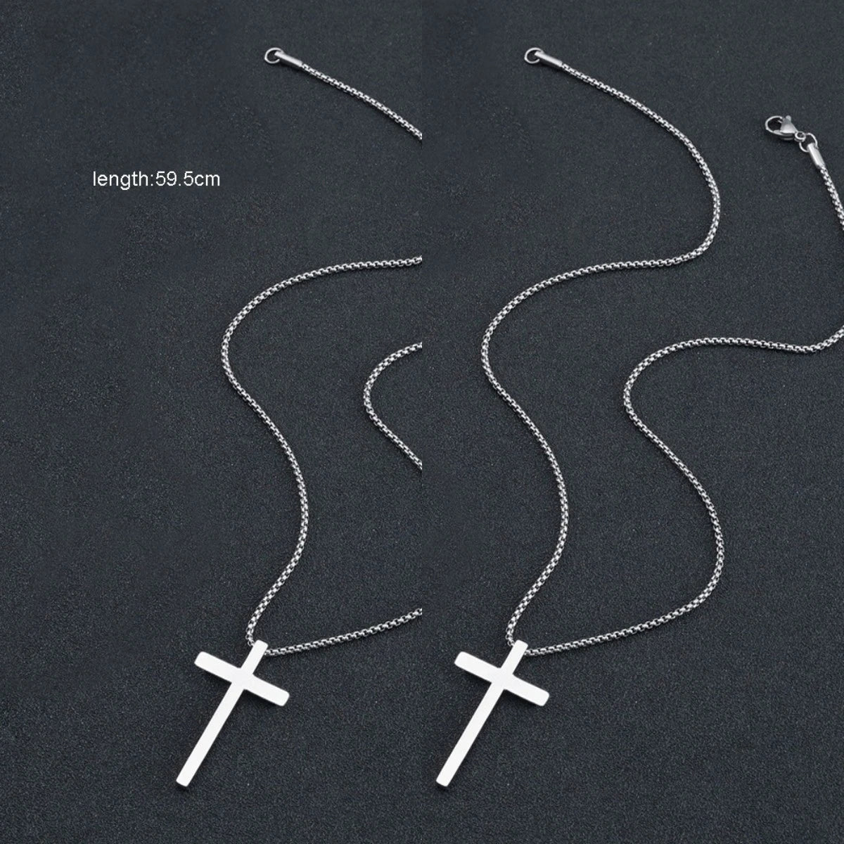 2 pcs Silver Long Chain Cross Pendant Necklace Street Jewelry for Women Men