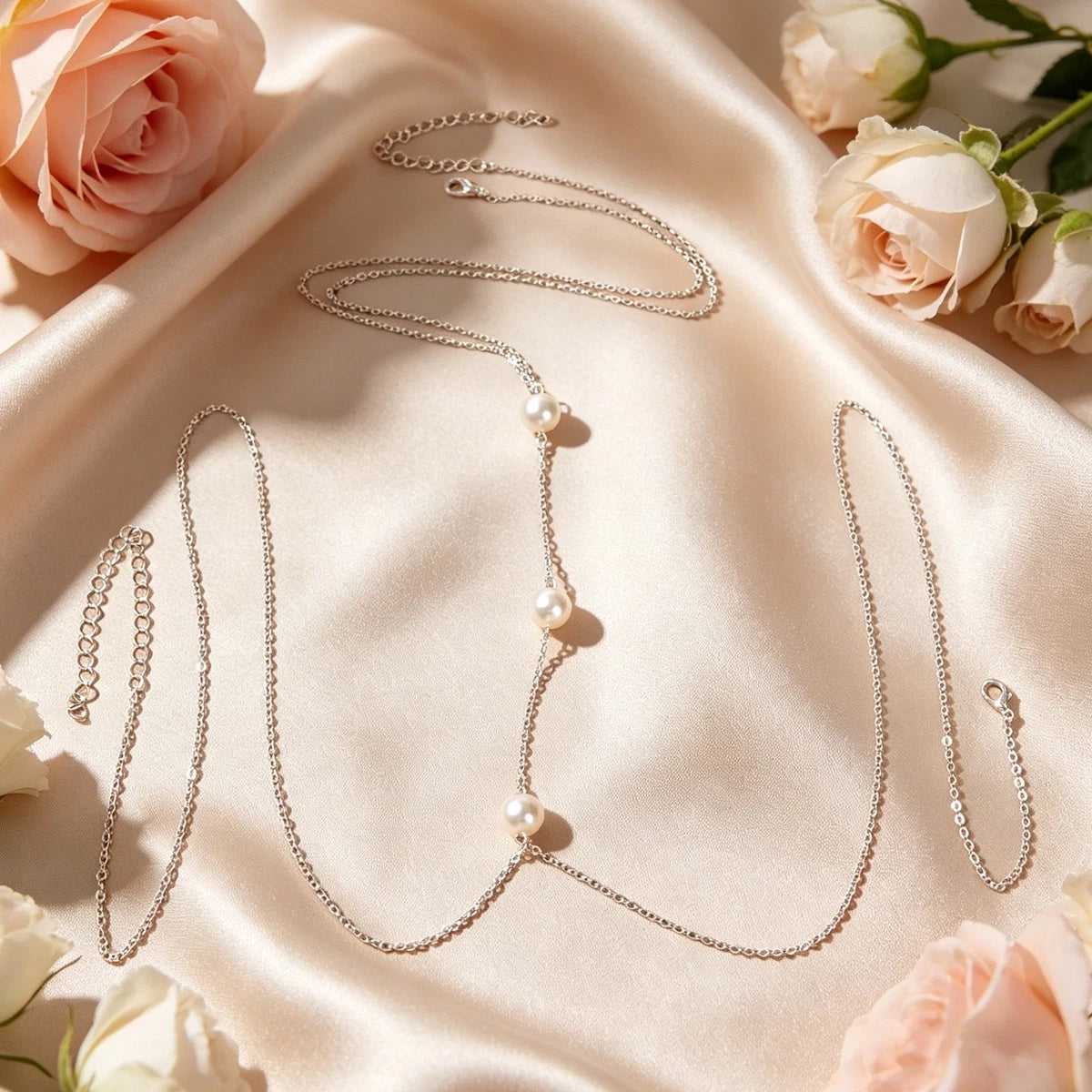 Feelontop Glamorous Pearl Bikini Body Chain Chest Harness Belly Waist Jewellery