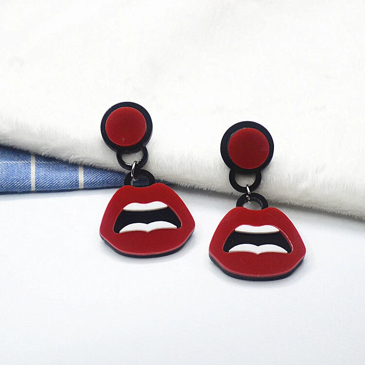 Personality Creative Red Lips Acrylic Statement Dangle Earrings Party Jewellery