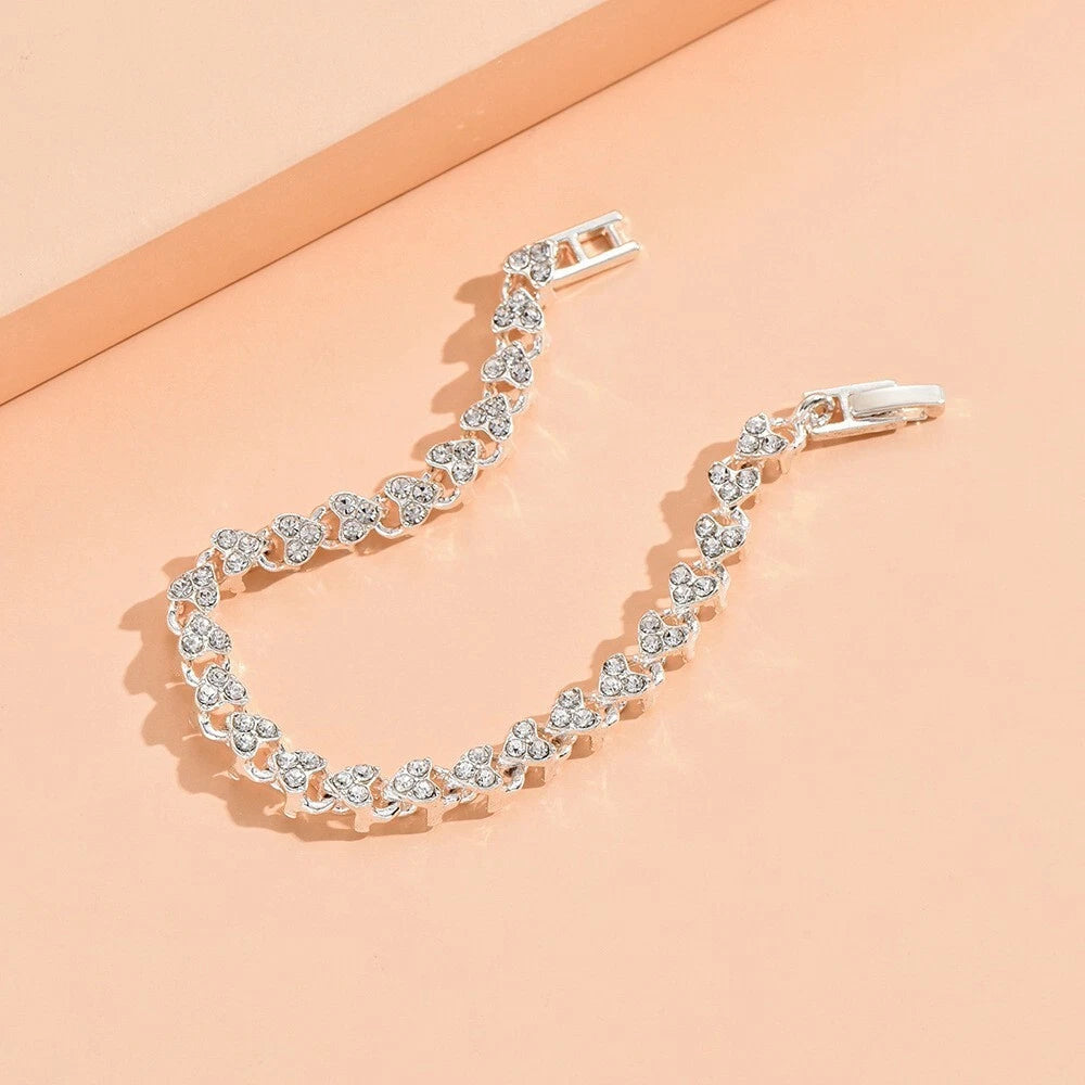Feelontop Heart Jewellery Silver Chain Cubic Zirconia Tennis Collection Bracelet