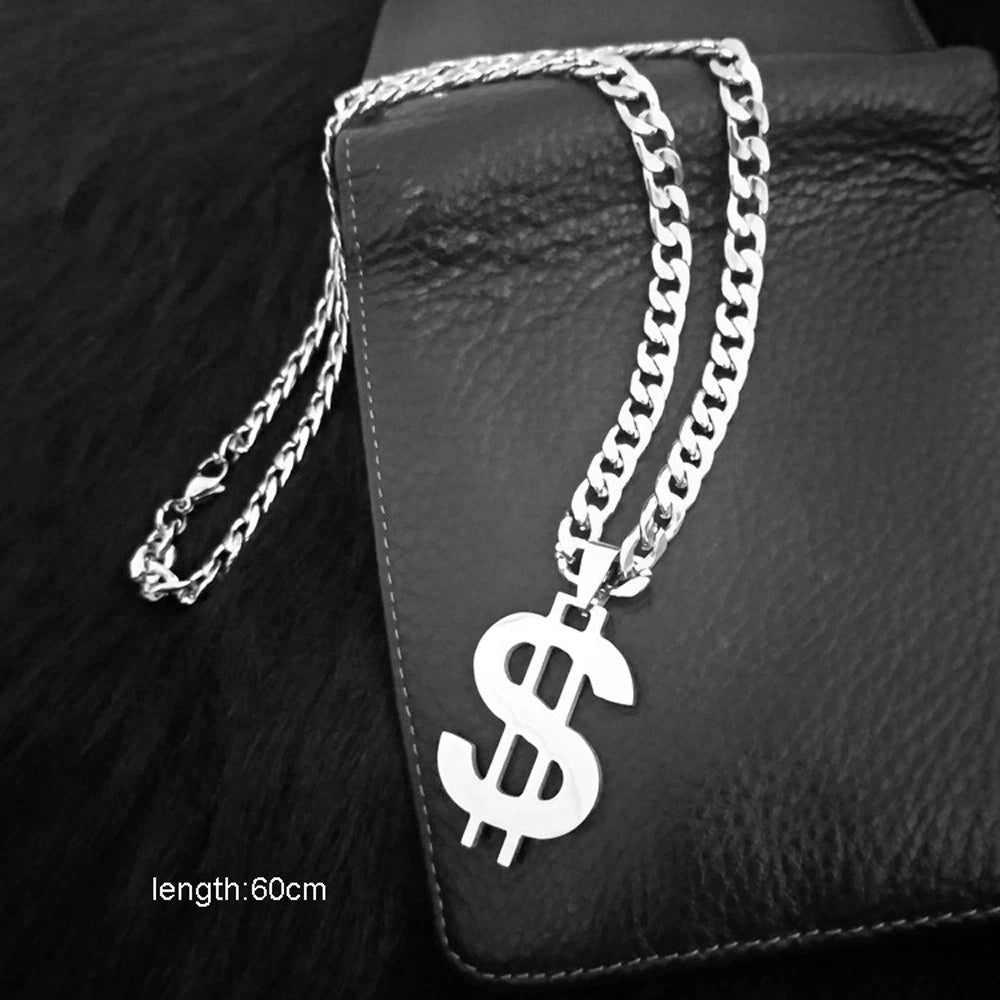 Dollar Sign Hip Hop Money Pendant Silver Rock Punk Necklace Bar Party Jewellery