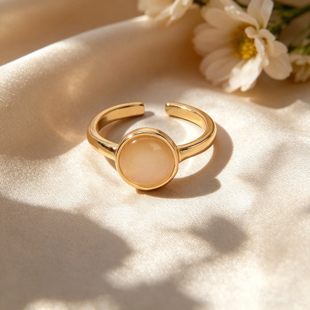 Simple Gold Round Imitation Cat Eye Stone Open Finger Ring Festival Gift Jewelry