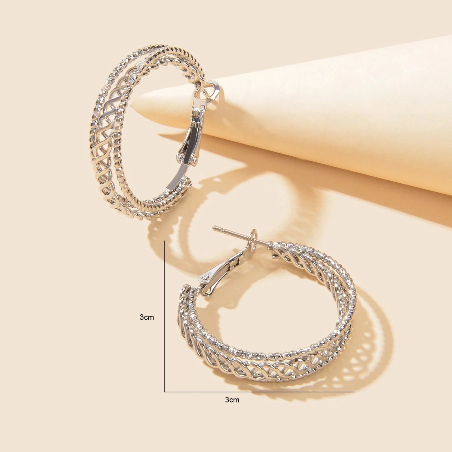 Women Gold Hollow Out Chunky Thick Open Twisted Huggie Statement Hoop Earrings