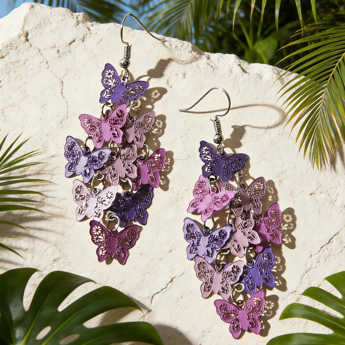 Trendy Summer Vacation Colorful Hollow Multi-level Butterfly Chandelier Earrings