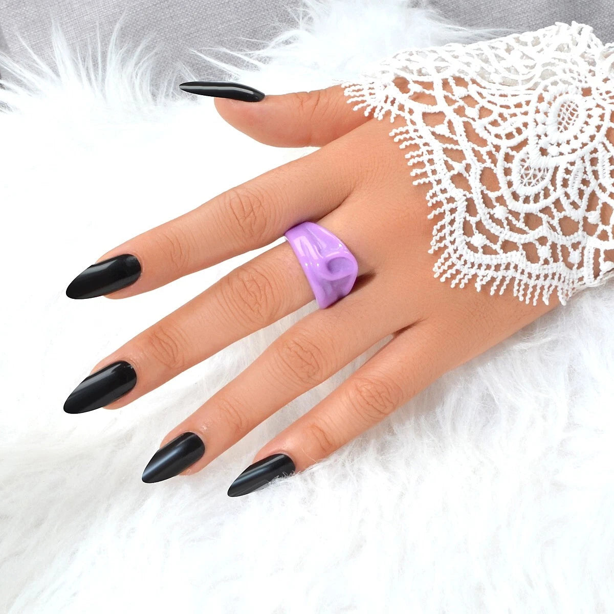 Chunky Purple Resin Irregular Geometric Finger Plastic Trendy Ring Band Women