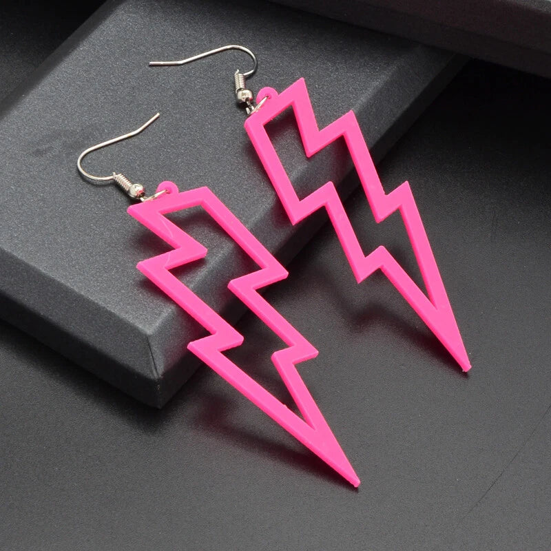5 pairs/set Acrylic Neon Color Hollow Lightning Dangle Earrings set for Women