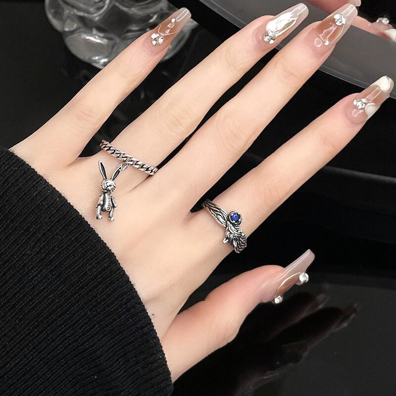 Punk Jewellery Antique Silver Rabbit Charm Finger Cuff Ring Women Accessories