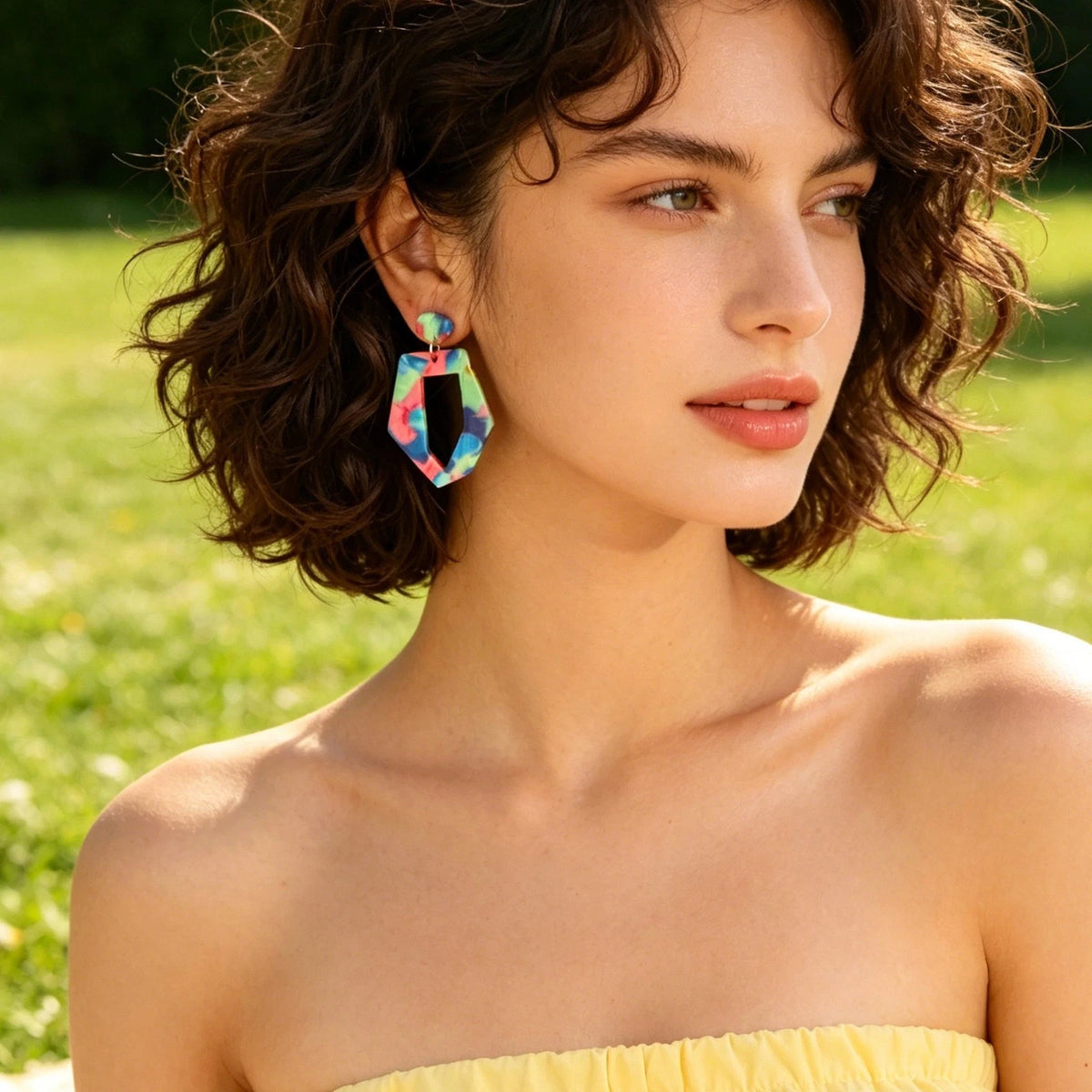 Mixed Color Geometric Acrylic Dangling Elements Earrings Women Party Decoration