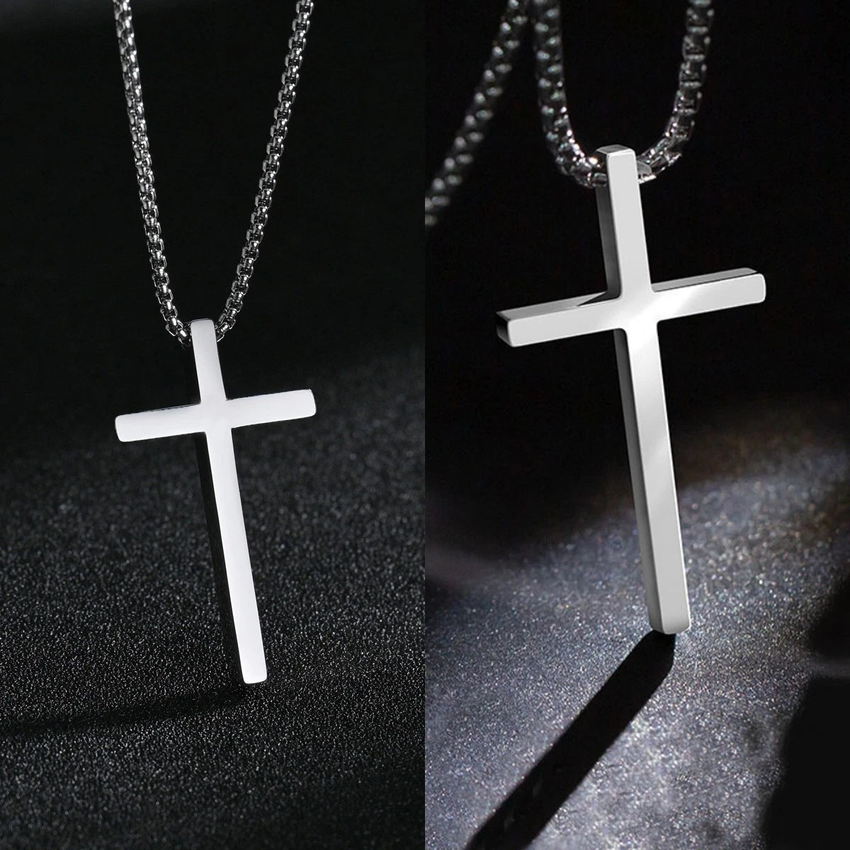2 pcs Silver Long Chain Cross Pendant Necklace Street Jewelry for Women Men