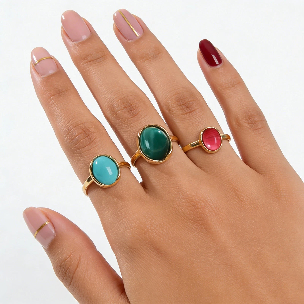 Ethnic Tribal Boho Vintage Jewellery Antique Turquoise Chunky 3pcs Finger Rings