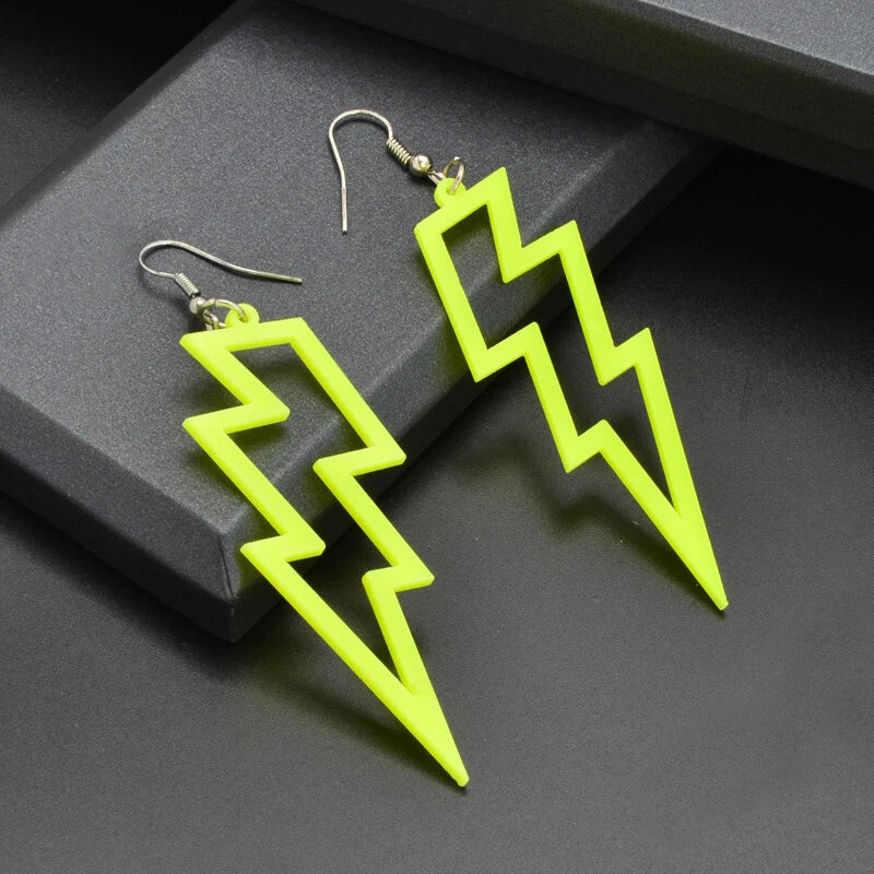 5 pairs/set Acrylic Neon Color Hollow Lightning Dangle Earrings set for Women