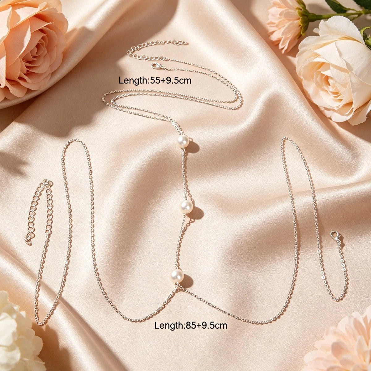 Feelontop Glamorous Pearl Bikini Body Chain Chest Harness Belly Waist Jewellery