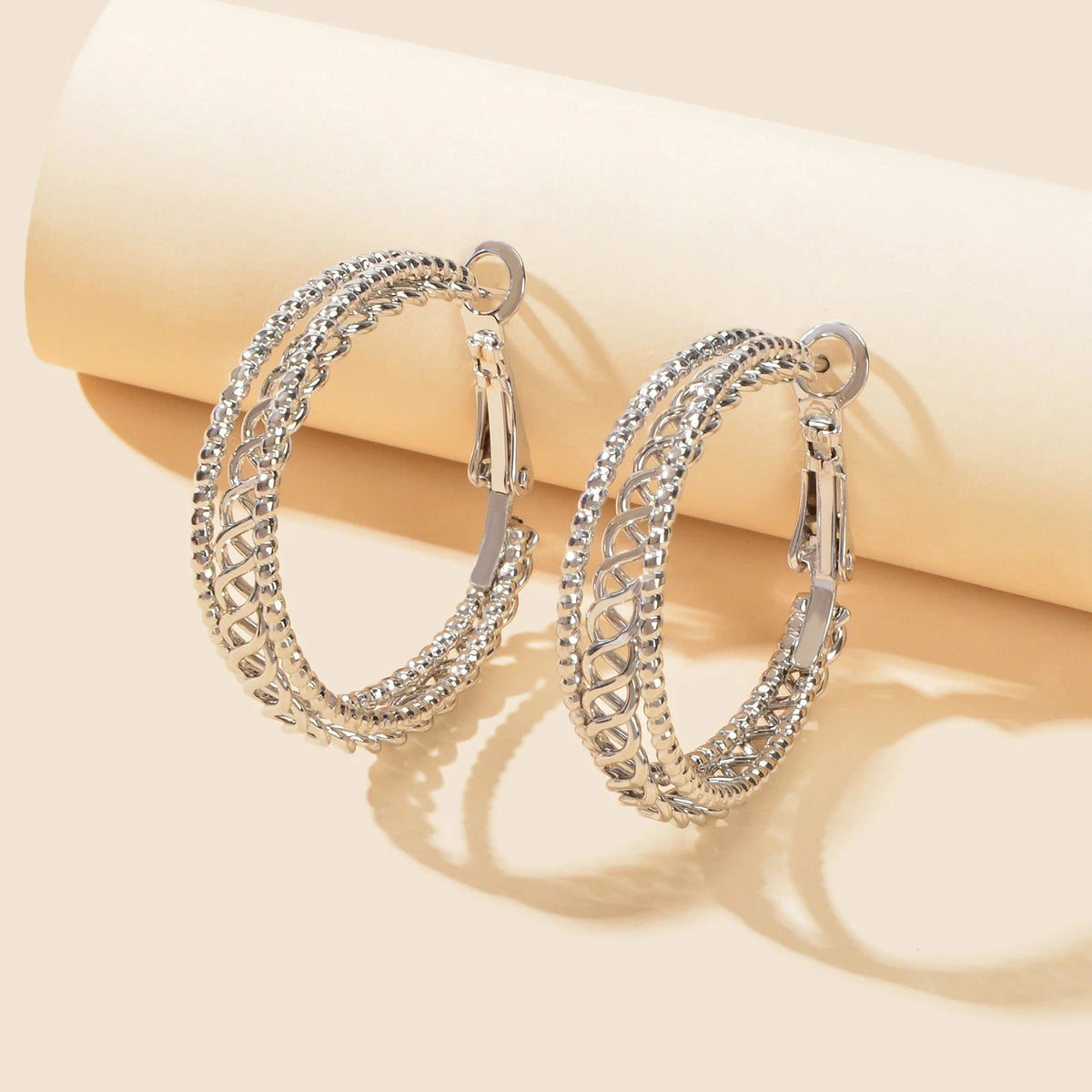 Women Gold Hollow Out Chunky Thick Open Twisted Huggie Statement Hoop Earrings