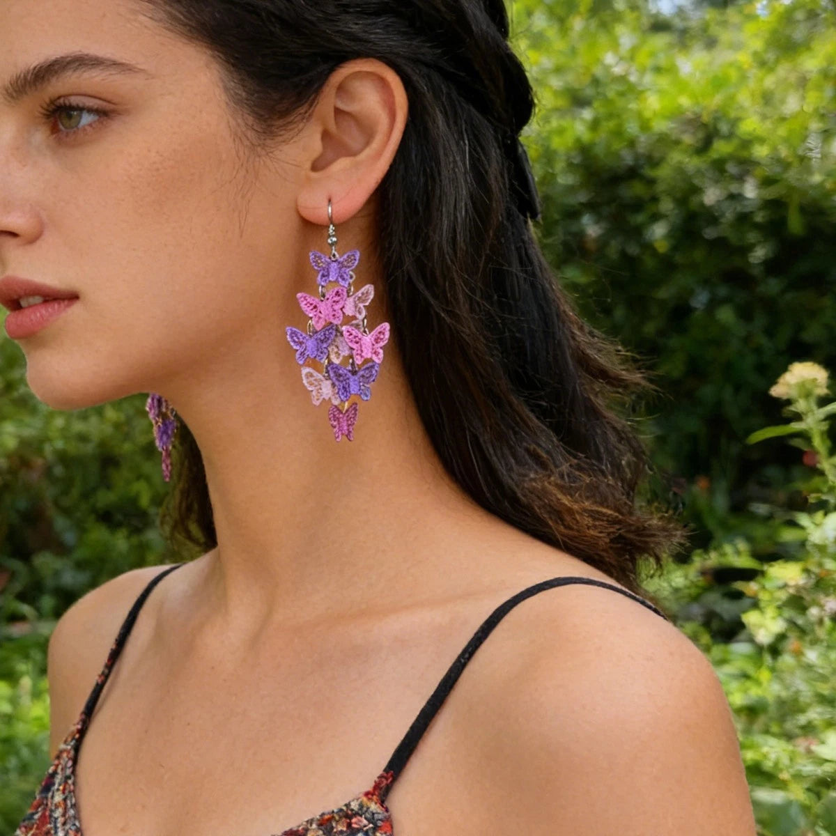 Trendy Summer Vacation Colorful Hollow Multi-level Butterfly Chandelier Earrings